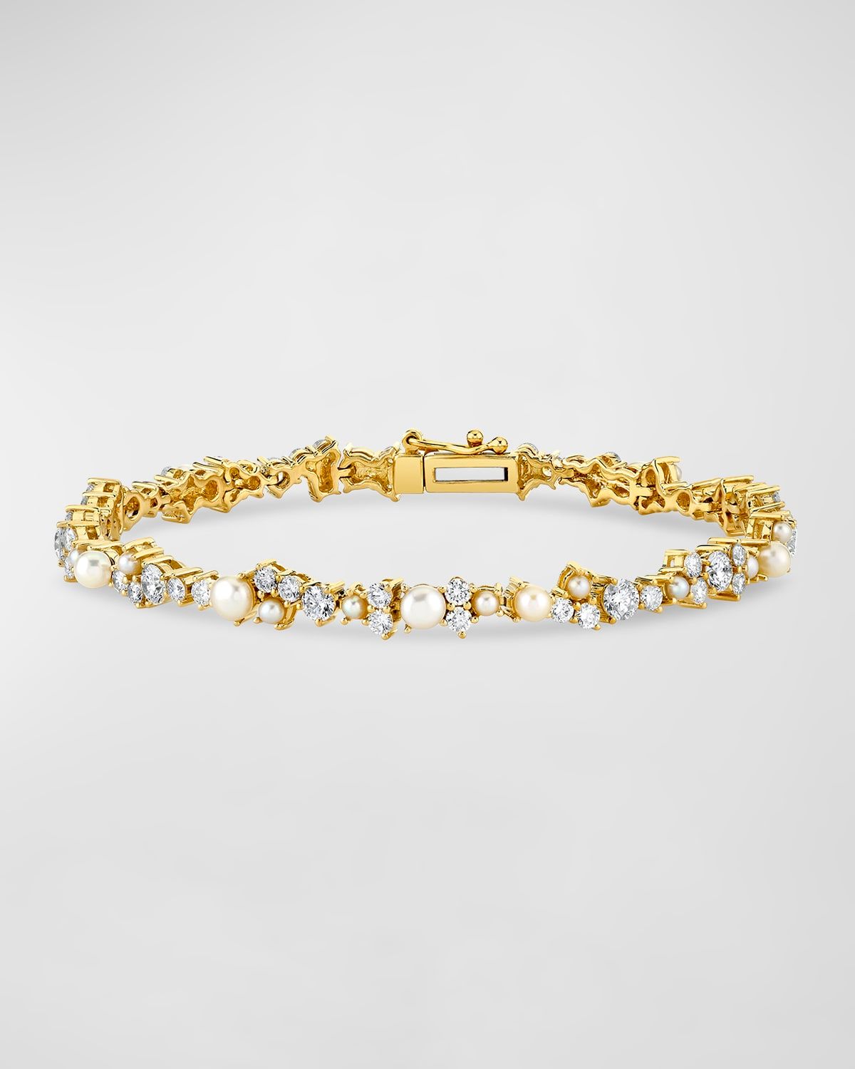14K Gold, Diamond and Pearl Cocktail Tennis Bracelet