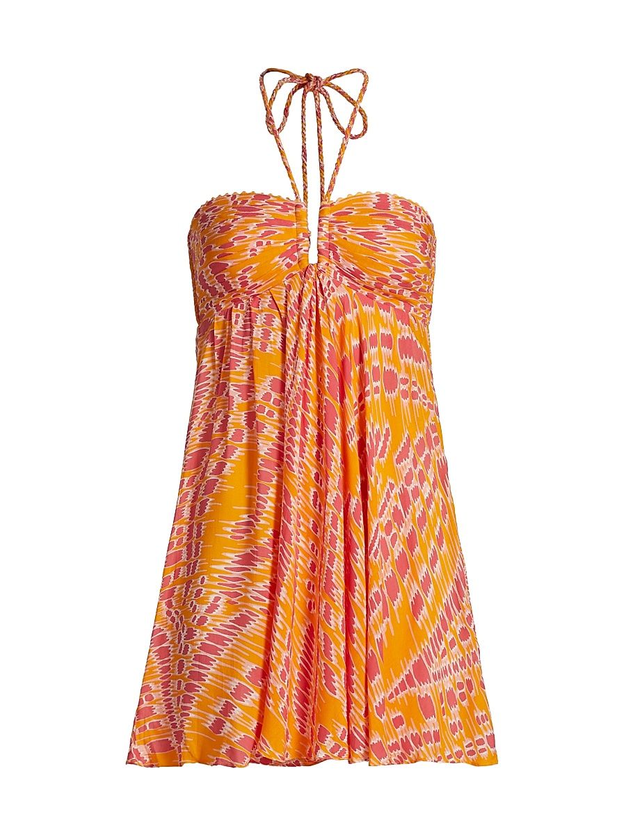 Women's Calla Abstract Halterneck Minidress - Yellow Kalina - Size Small