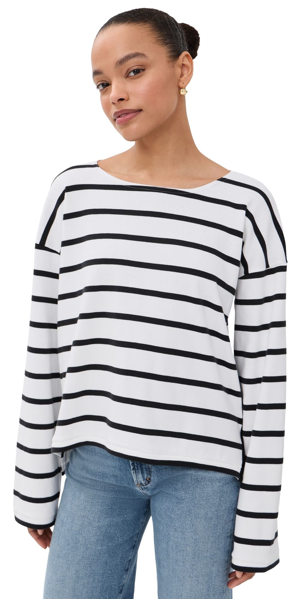 La Ligne Long Sleeve Breton Tee Ivory/Black M