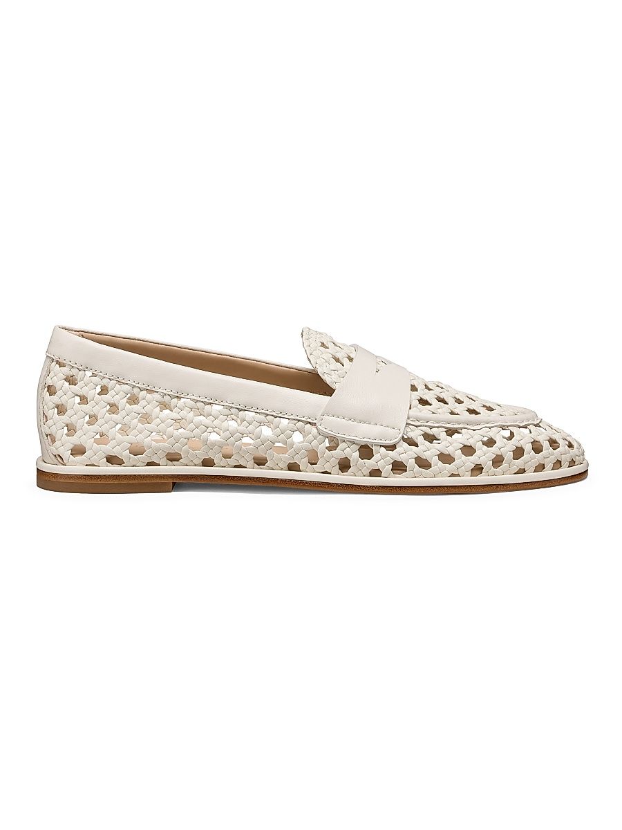 Women's Spencer Woven-Leather Penny Loafers - Cream - Size 9.5
