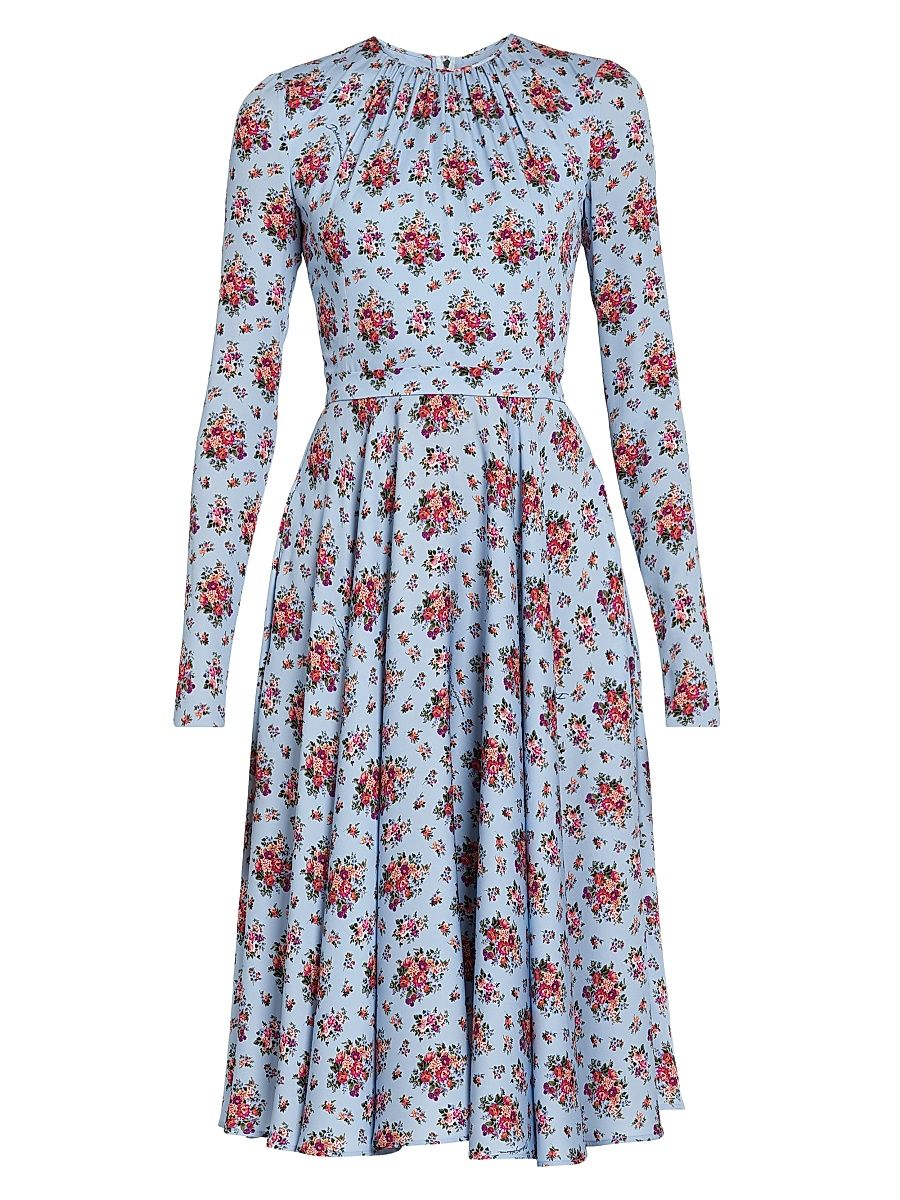 Women's Floral Silk-Blend Midi-Dress - Mazzolini Fiori Fcel - Size 14