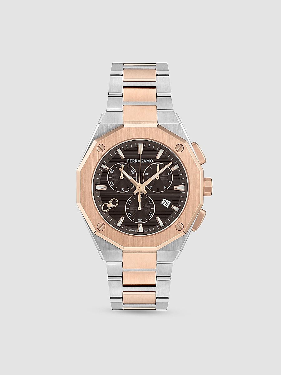 FERRAGAMO Men's Edge Chrono Two-Tone Rose Gold IP Stainless Steel Bracelet Watch/42MM - Two Tone