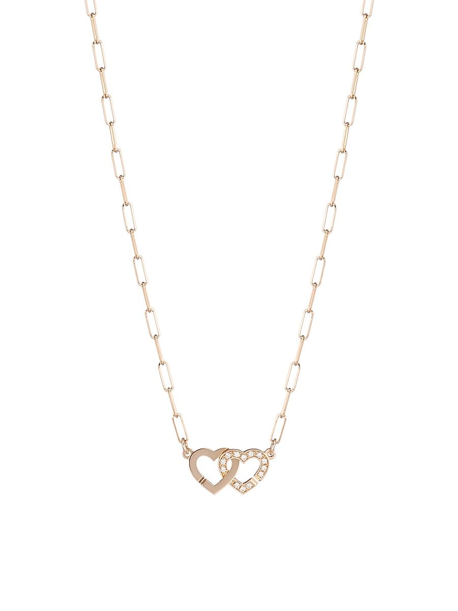 Women's Double Coeurs R9 18K Rose Gold & Diamond Chain Necklace - Rose Gold - Size Small
