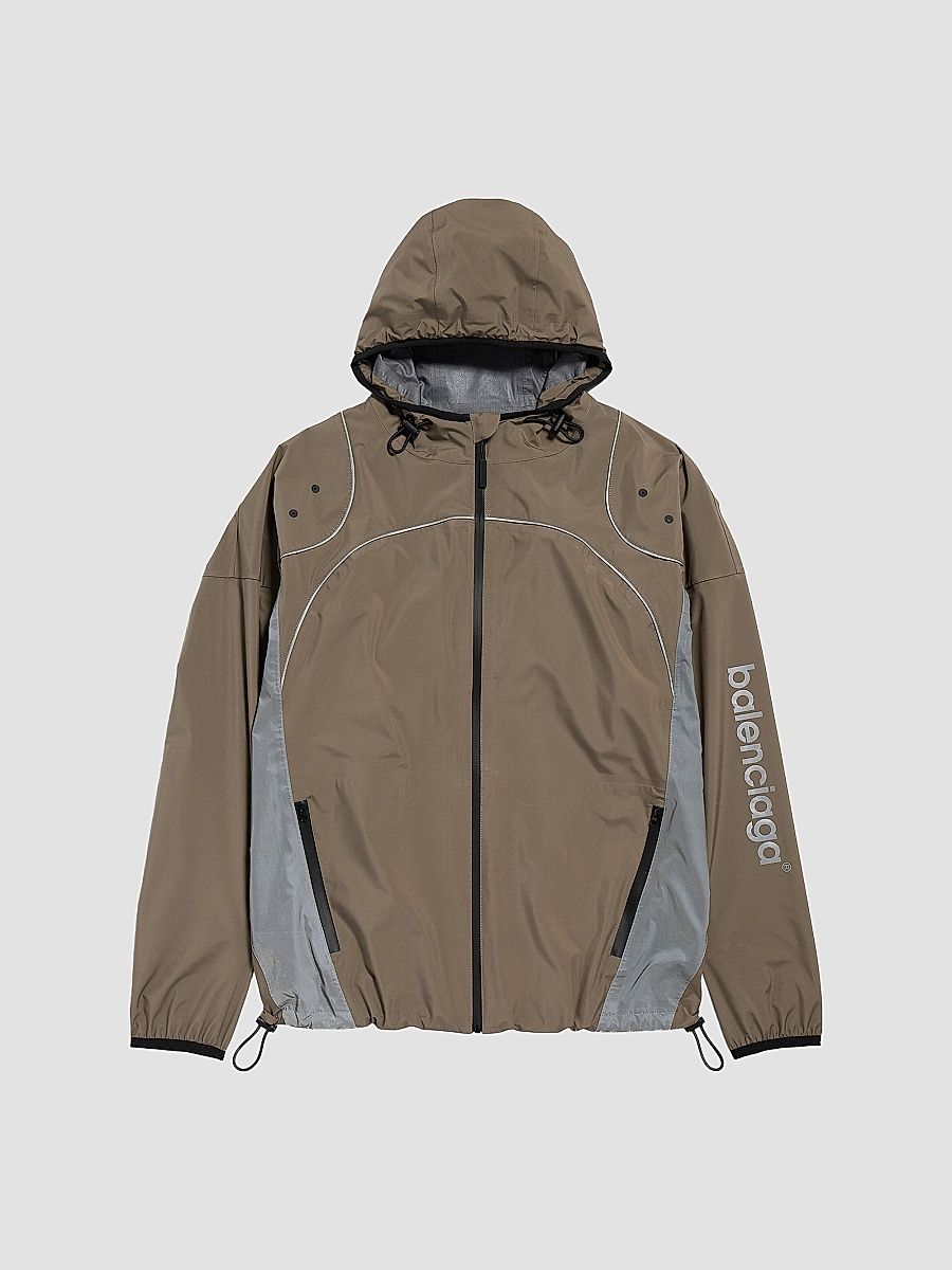 Balenciaga Men's Techwear Zip-Up Jacket - Brown Grey - Size Large