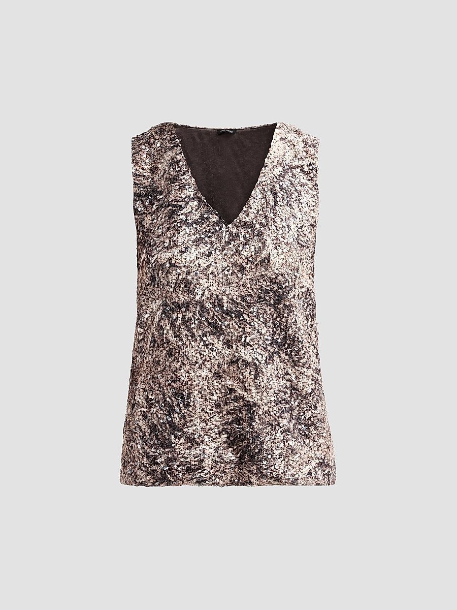 Women's Sequined V-Neck Top - Brown - Size 2