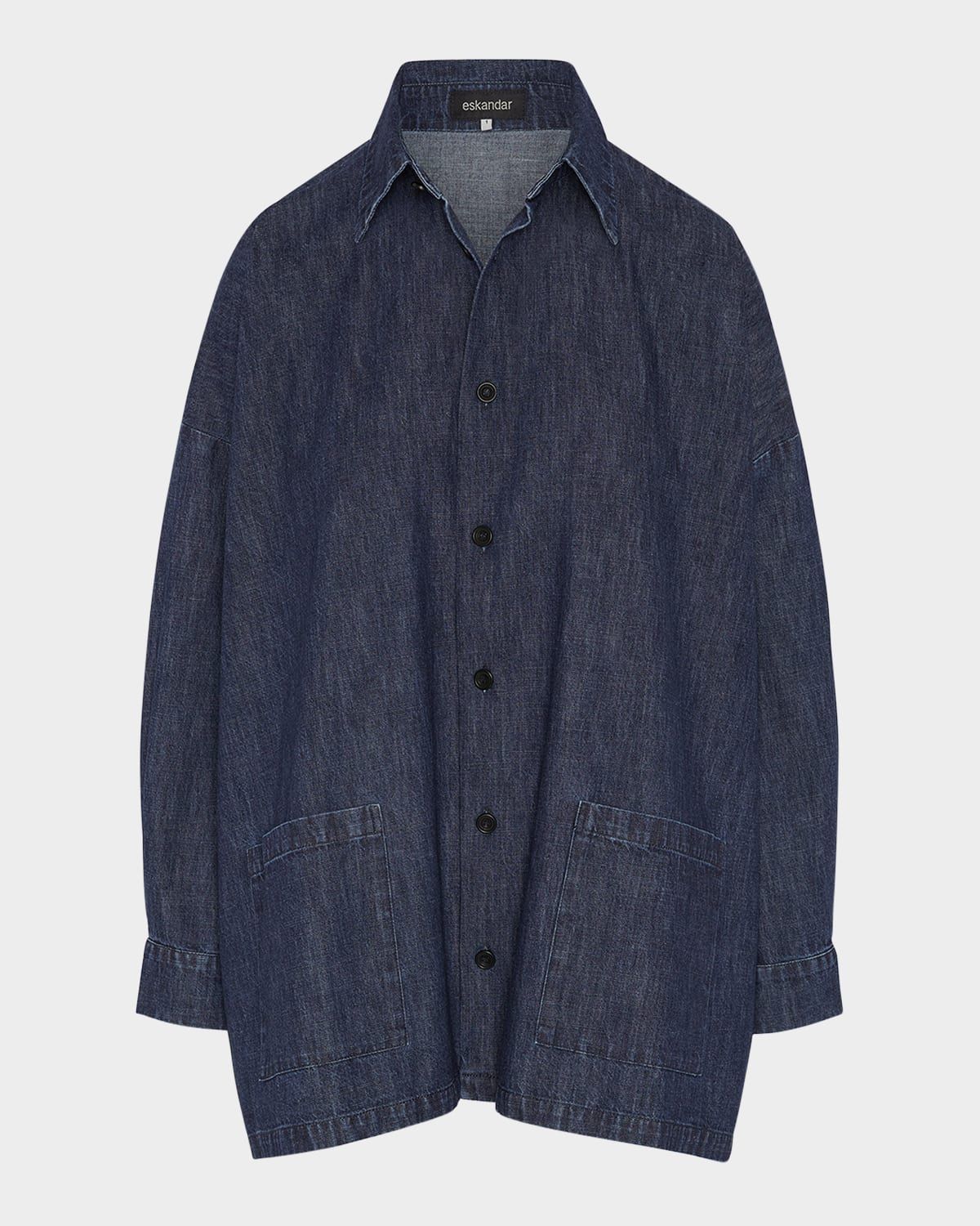 Denim Wide A-Line Shirt Jacket With Collar (Long Length)