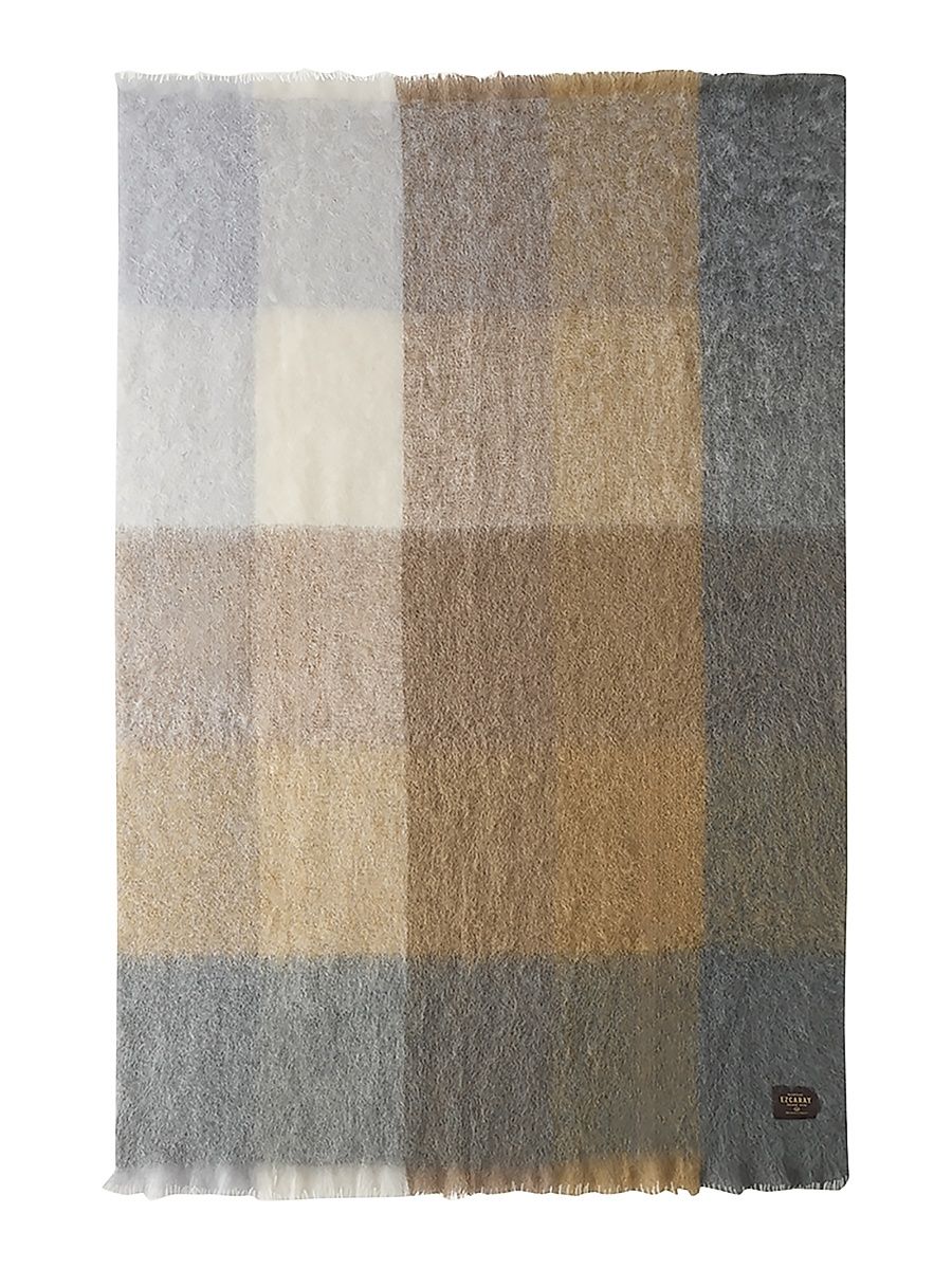 Cuadros Plaid Mohair-Merino Wool Throw Blanket - Tan