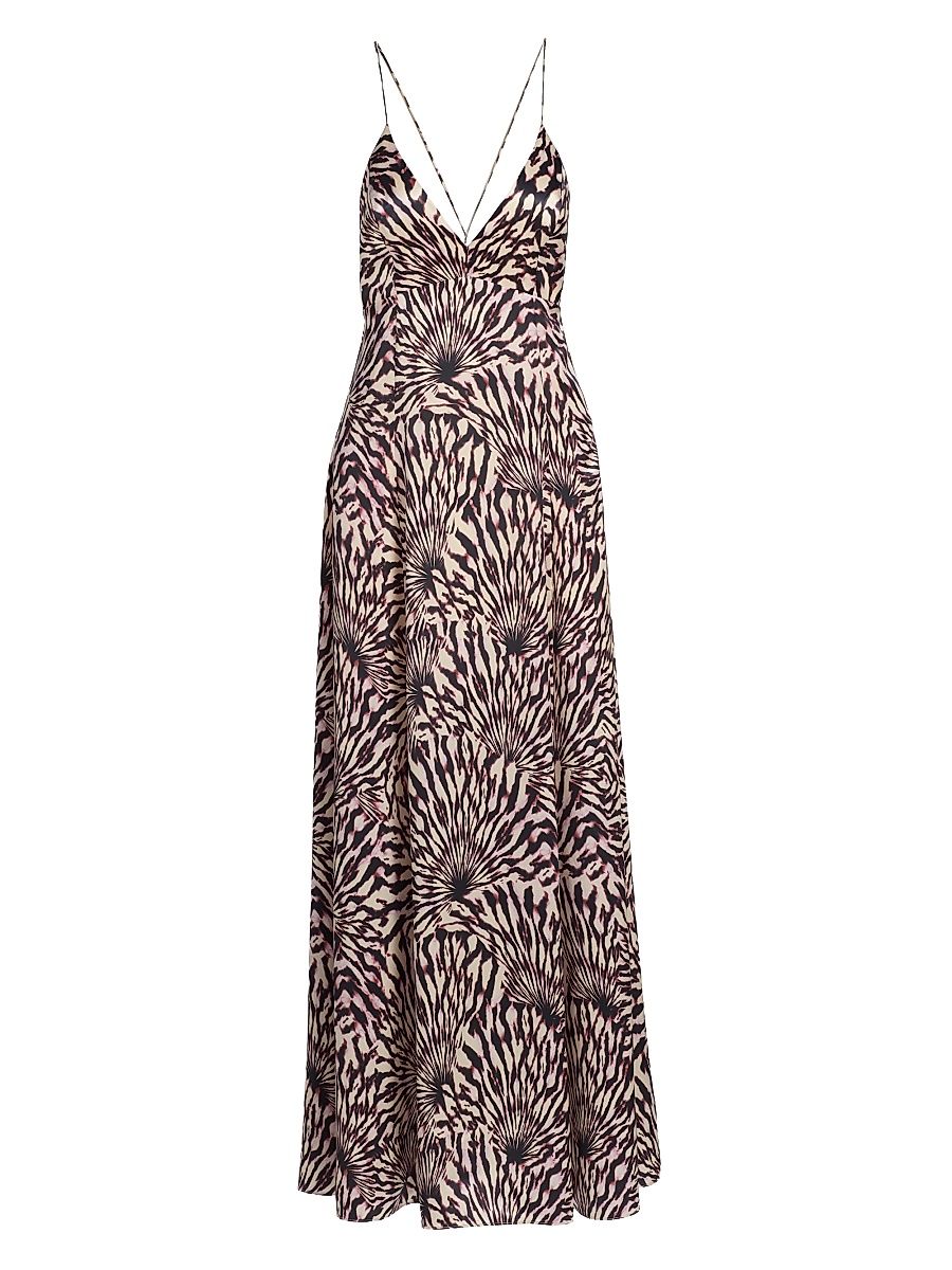 Women's Oriana Zebra-Print Satin A-Line Maxi Dress - Rhodonite - Size 16