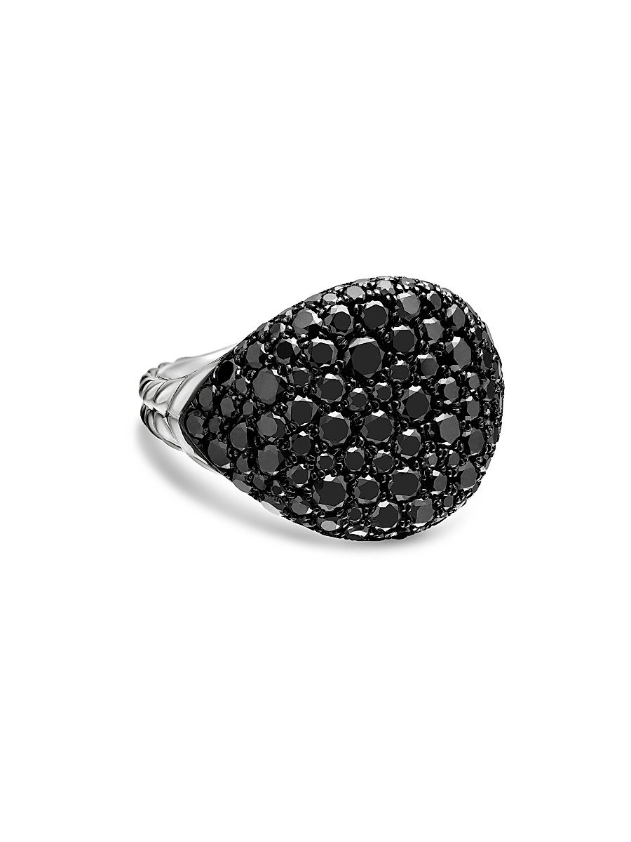 Women's Chevron Pinky Ring in 18K White Gold - Black Diamond - Size 7