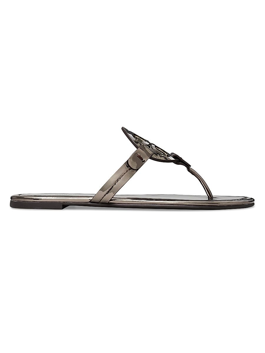 Women's Miller Logo Flat Sandals - Shiny Dark Grey - Size 5.5