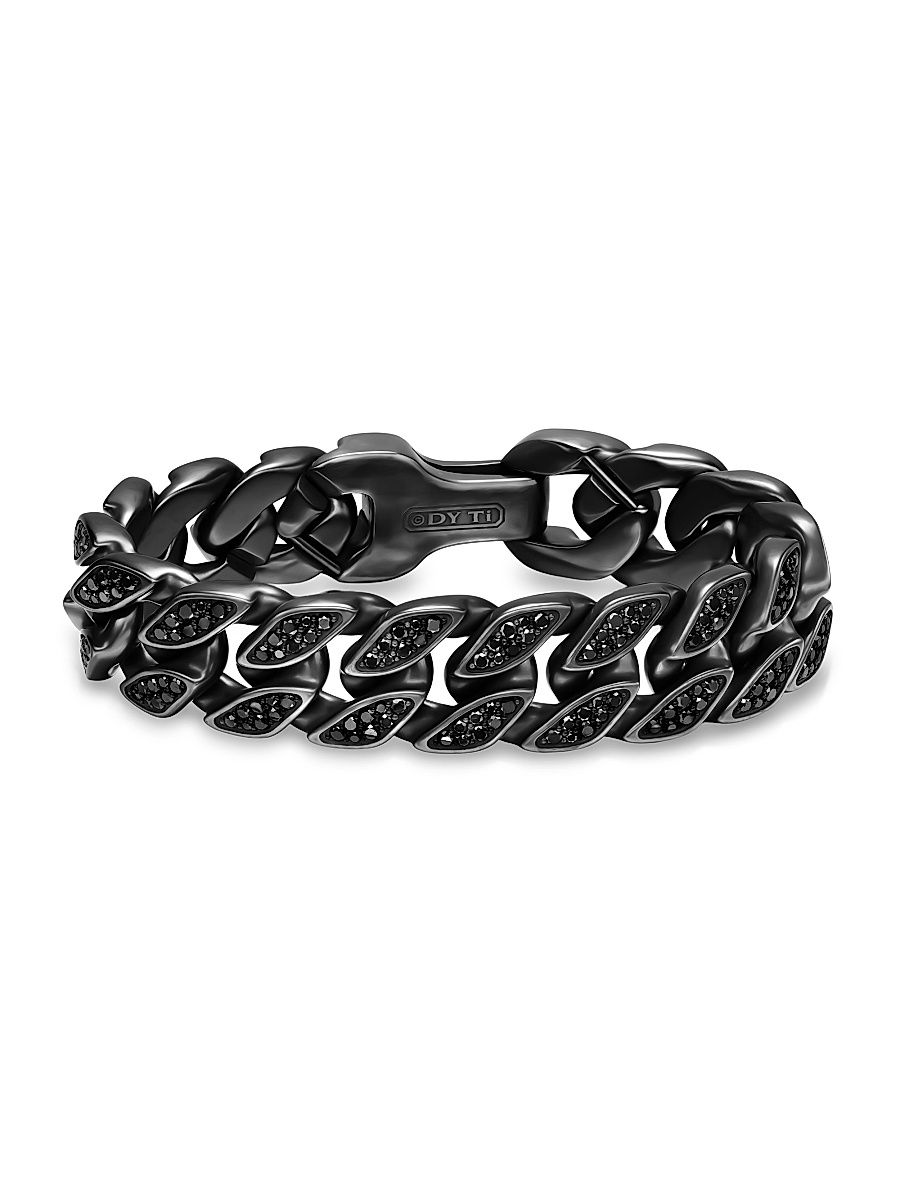 Men's Curb Chain Bracelet in Black Titanium - Black Diamond - Size Medium
