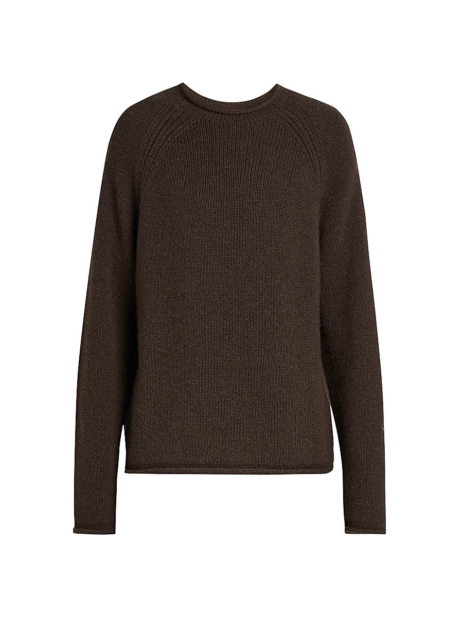 Men's Cashmere Raglan Knit Sweater - Dark Carrubo - Size Large