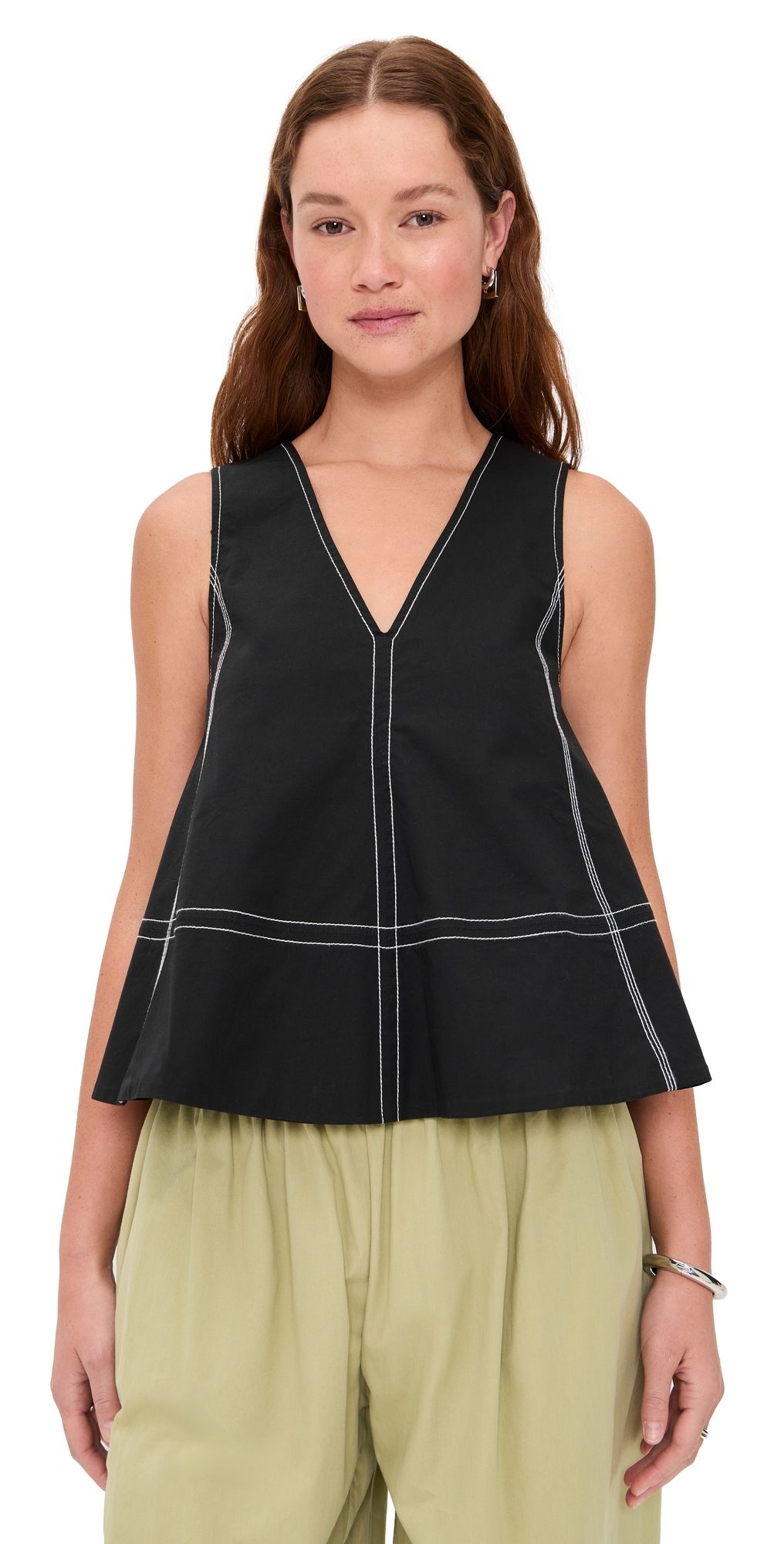 GANNI Stretch Cotton A-line Top Black 38