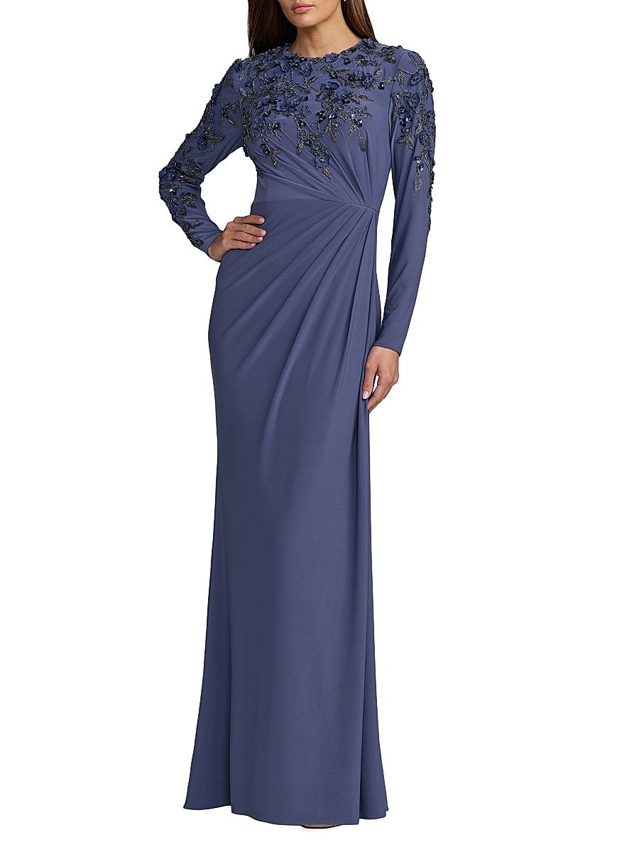 Women's Beaded Jersey Column Gown - Blue Haze - Size 24