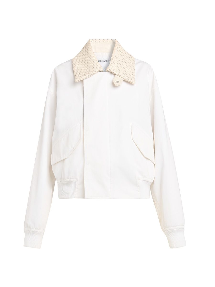 Women's Intrecciato-Collar Cotton Blouson Jacket - White - Size 10