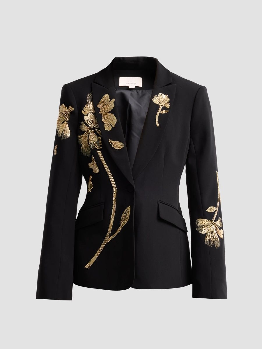 Women's Cheyenne Peony Beaded Blazer - Black Gold - Size 16