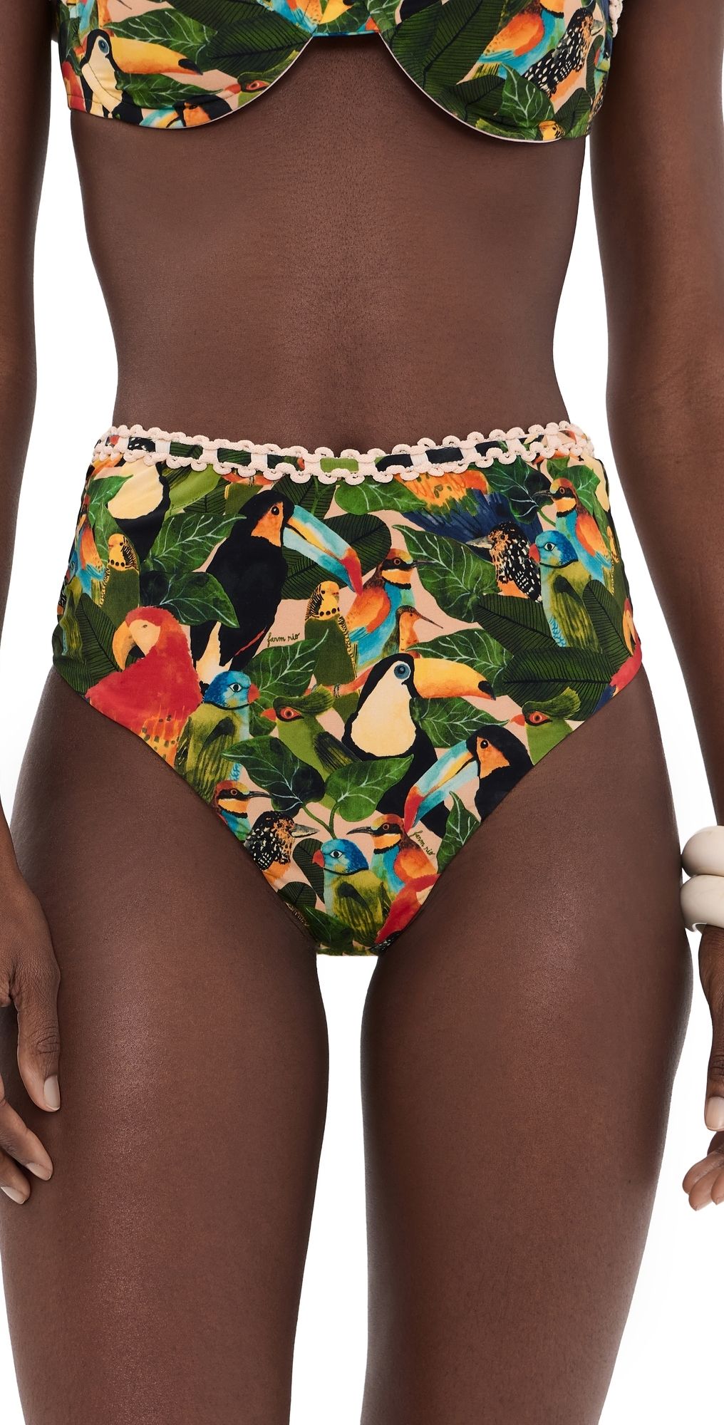 FARM Rio Bird Leaves High Waisted Bikini Bottoms Bird Leaves Sand XL