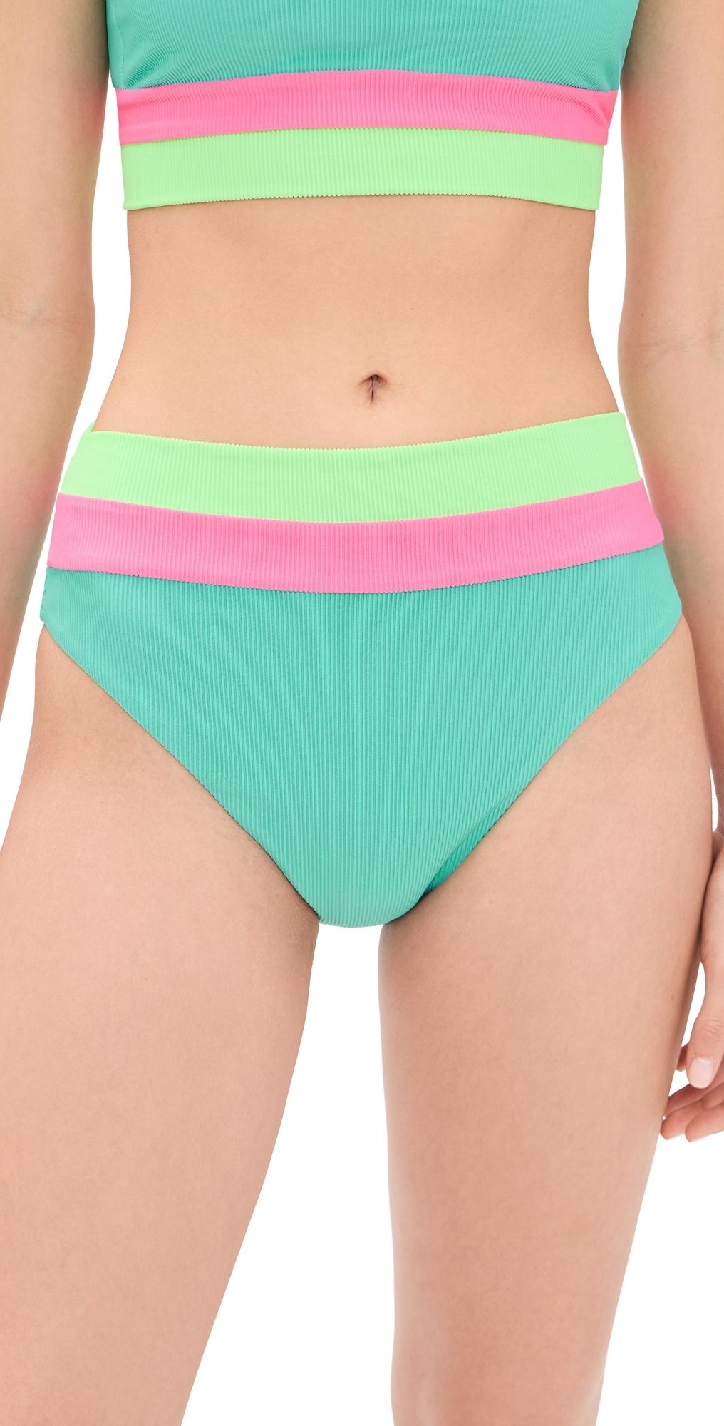 Beach Riot Heidi Bikini Bottoms Strawberry Ice Colorblock L