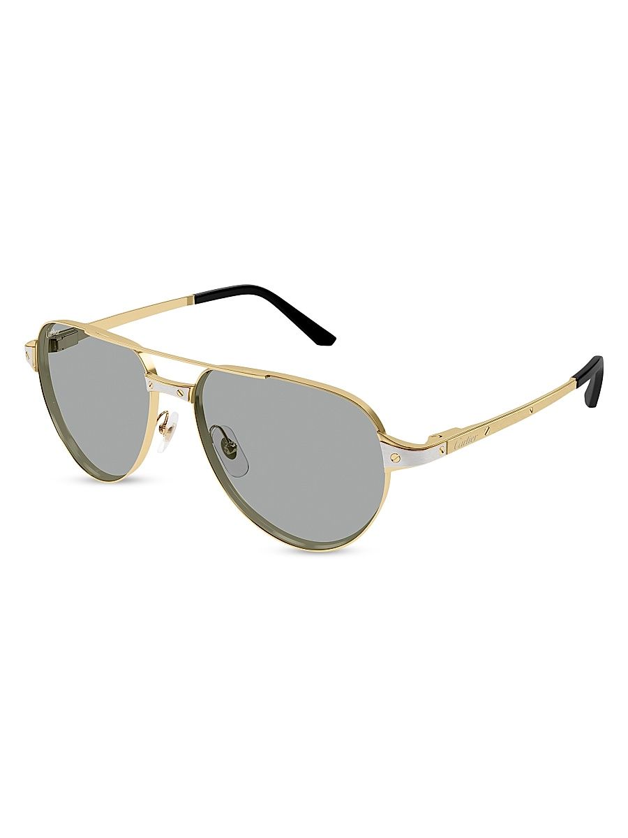 Men's Santos Evolution 59MM 24K-Gold-Plated & Platinum-Plated Metal Pilot Sunglasses - Gold Grey