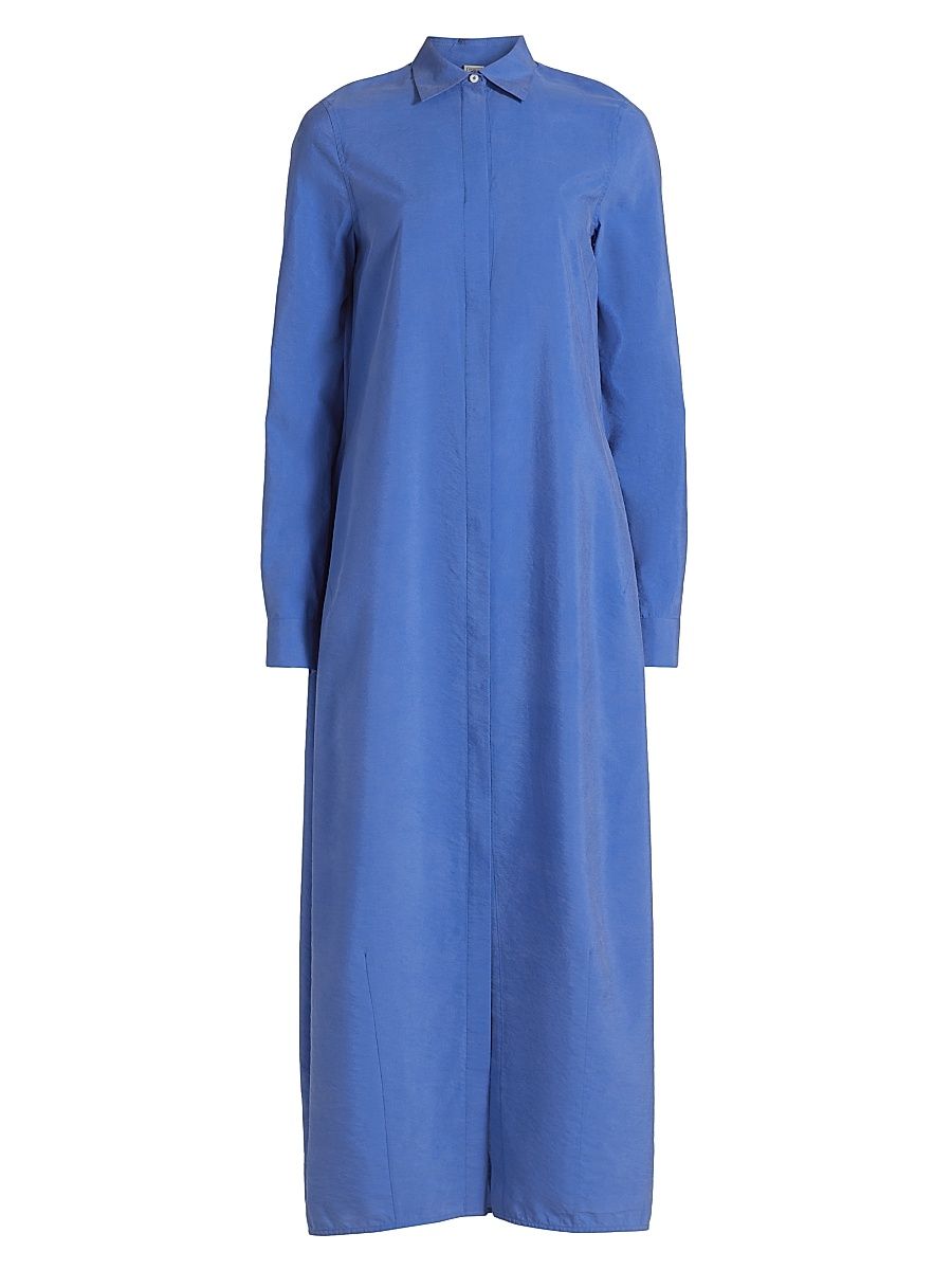 Women's Silk-Blend Parachute-Style Maxi Shirtdress - Cobalt - Size 6