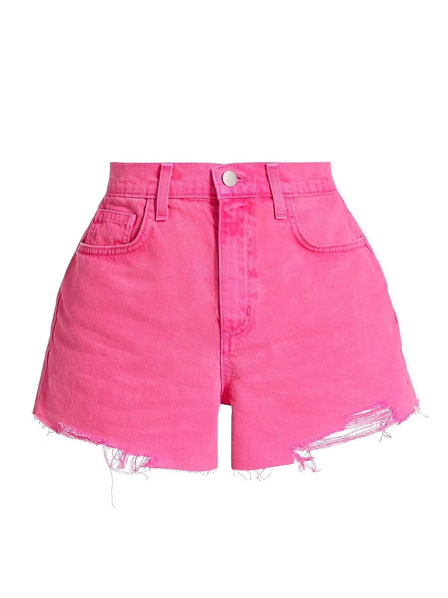 Women's Beck Distressed Denim High-Rise Shorts - Pink Glow Destruct - Size 29