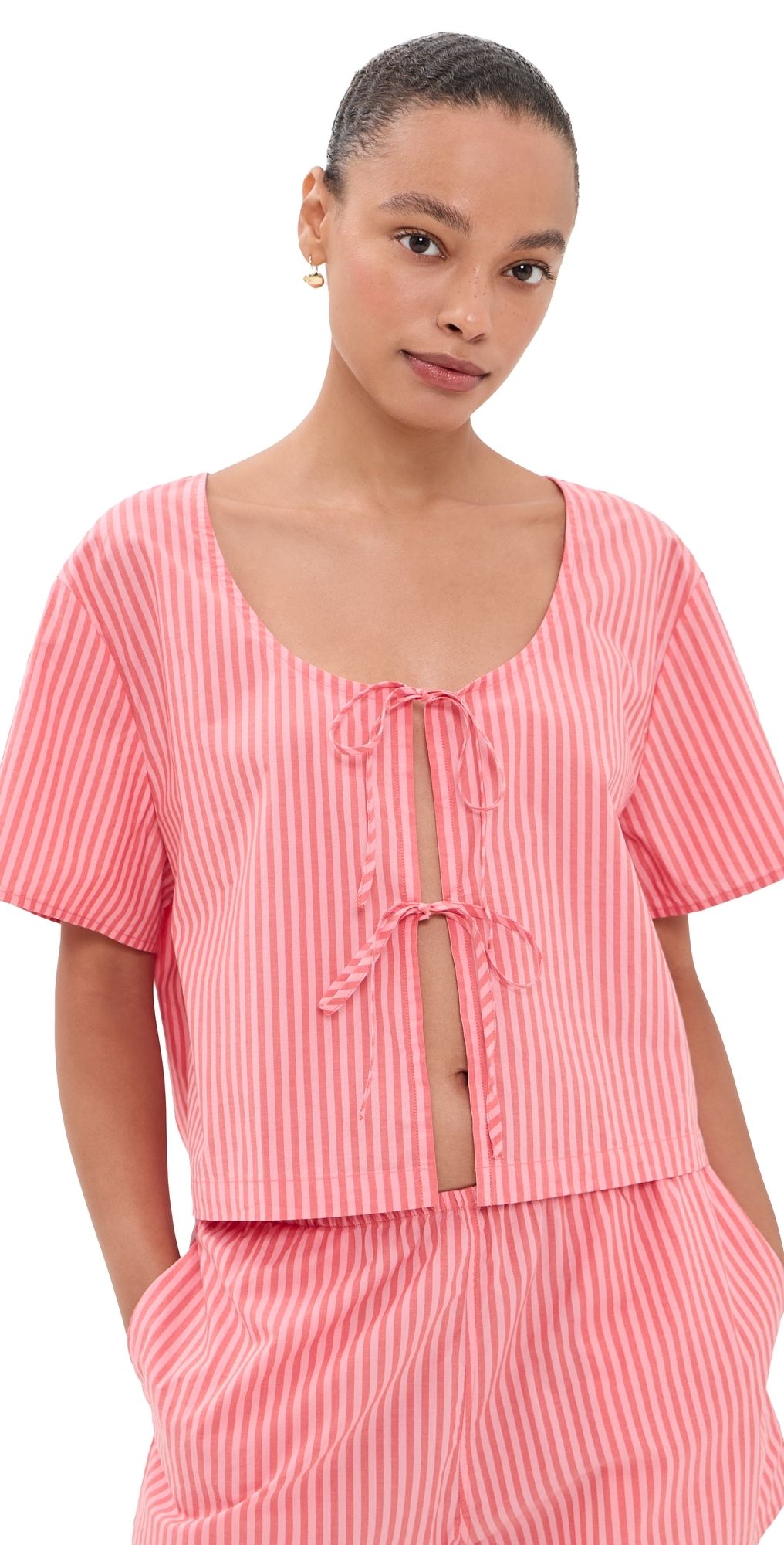 Lunya Airy Cotton Tie Front Top Sunset Stripe L