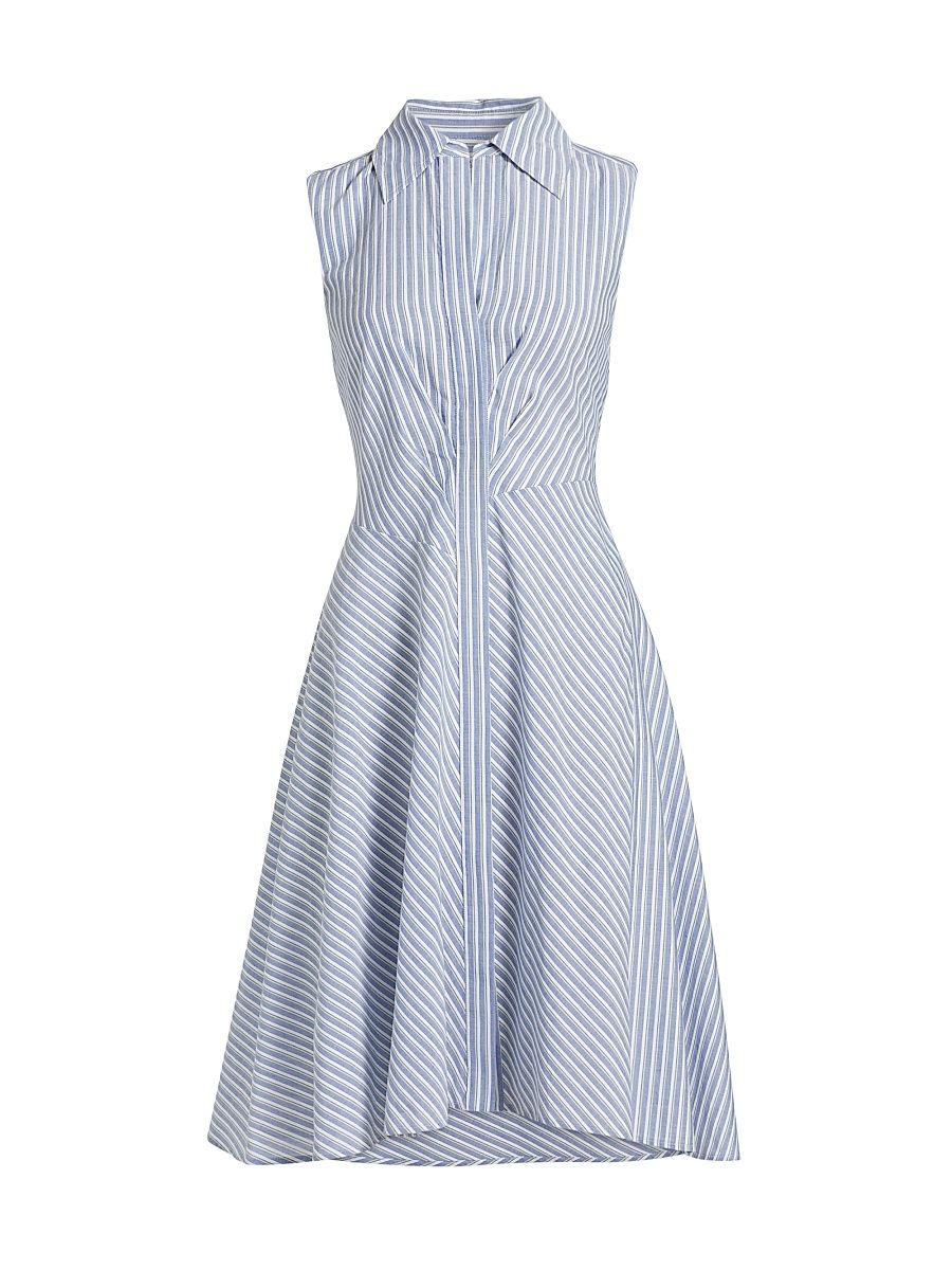 Women's Themis Striped Cotton Sleeveless Shirtdress - Blue White - Size 12