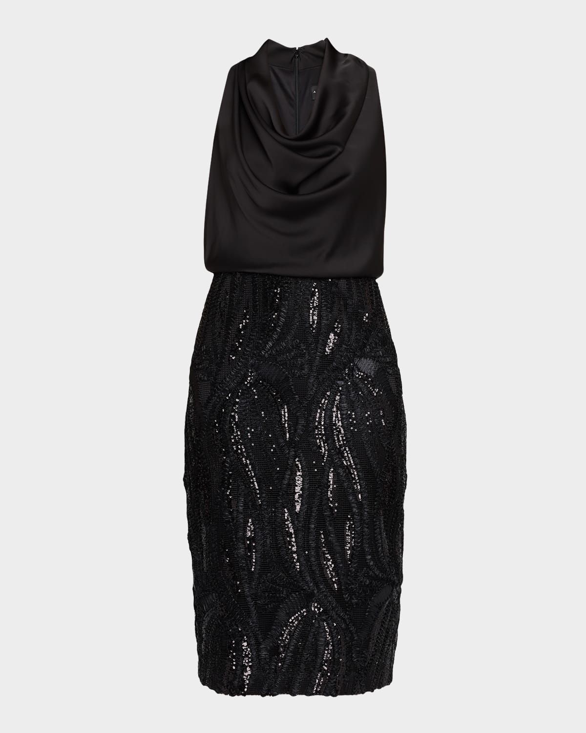 Sequin-Embroidered Cowl Midi Dress