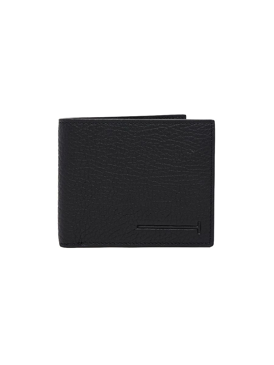 Men's T Line Leather Bifold Wallet - Black