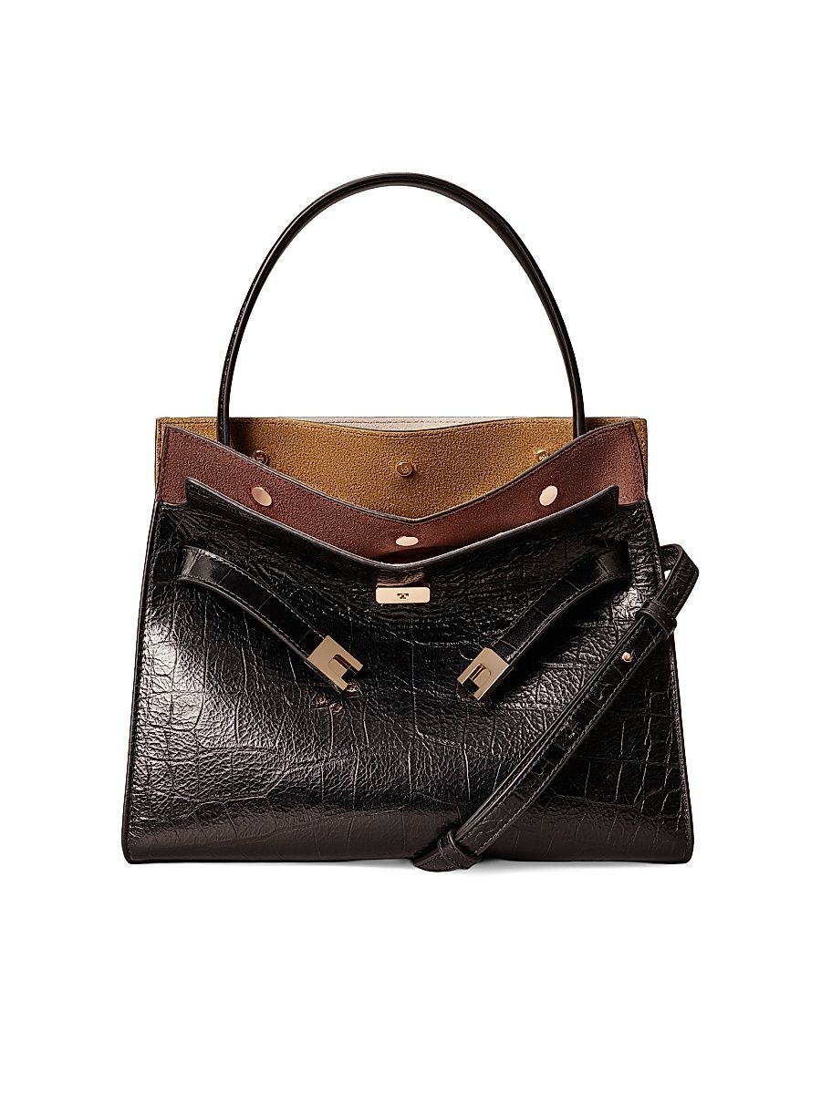 Women's Lee Radziwill Small Croc-Embossed Leather Top Handle Bag - Black
