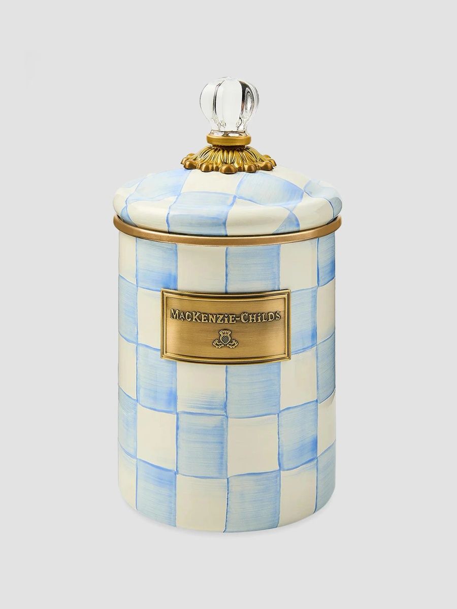 MacKenzie-Childs Medium Sky Check Hand-Painted Storage Container