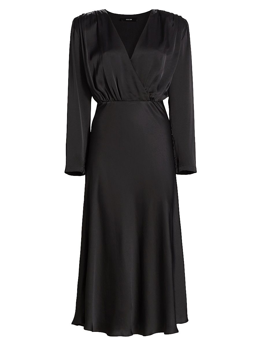 Women's Rebecca Satin Long-Sleeve Midi-Dress - Jet - Size 6
