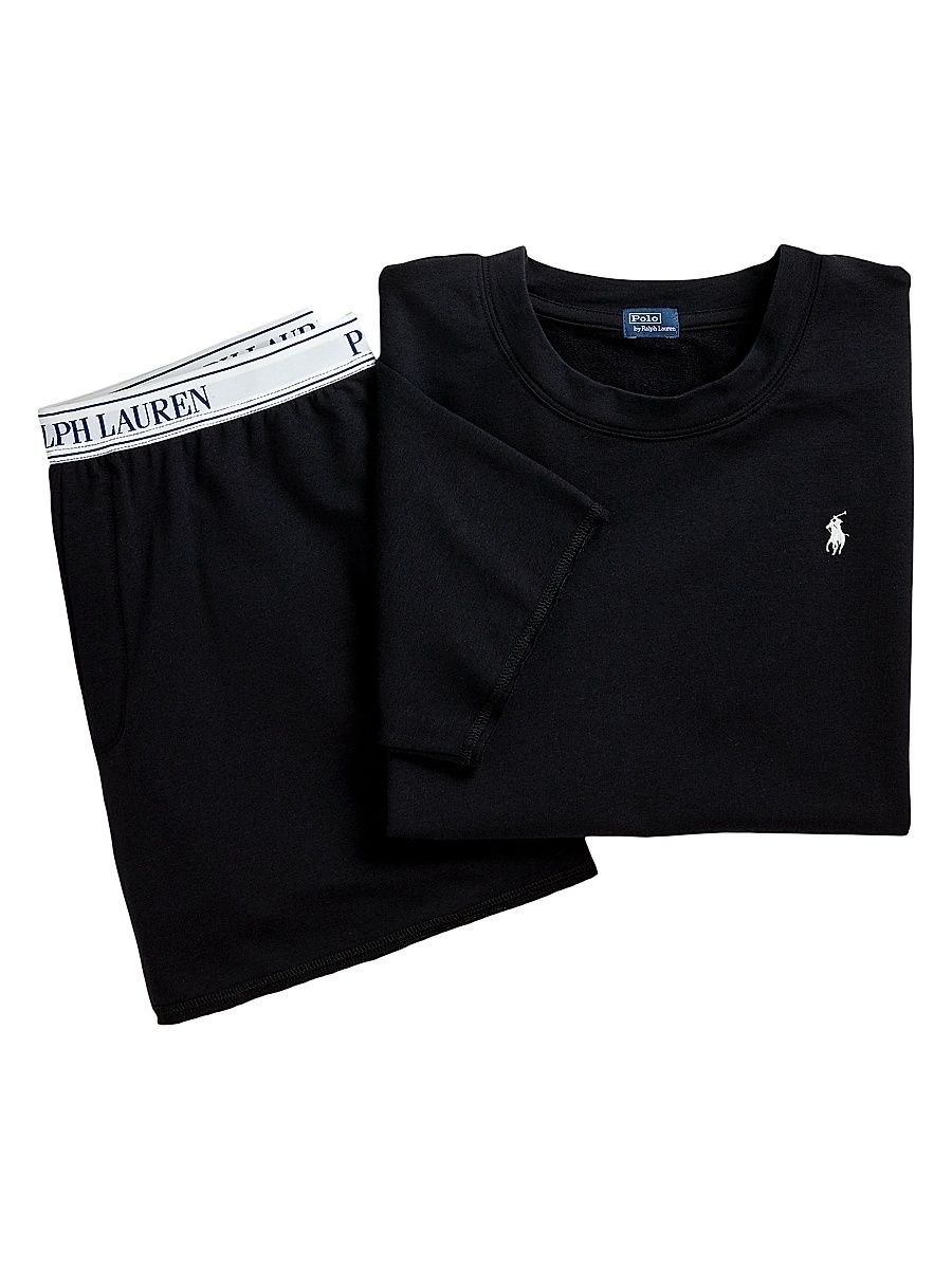 Women's Club Terry 2-Piece Short-Sleeve Pajama Set - Polo Black - Size XL