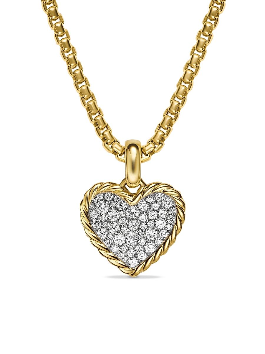 Women's Pavé Heart Amulet in 18K Yellow Gold with Diamonds, 15.6MM - Diamond