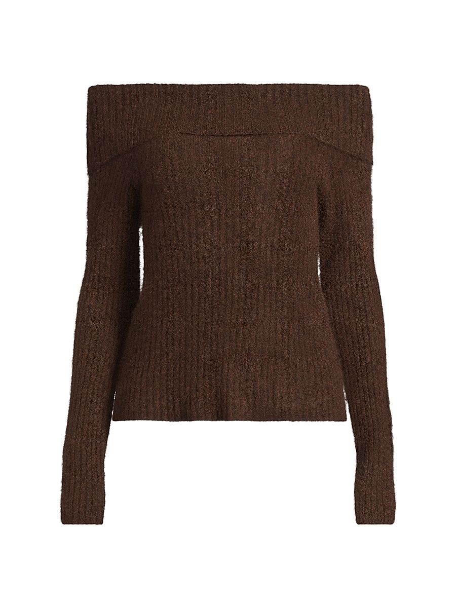Women's Off-the-Shoulder Silk-Cashmere Sweaeter - Americano - Size XL