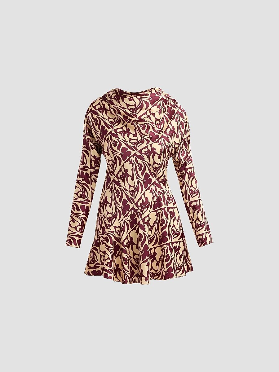 Women's Sage Printed Mini Dress - Tiled Flora Satin - Size XL