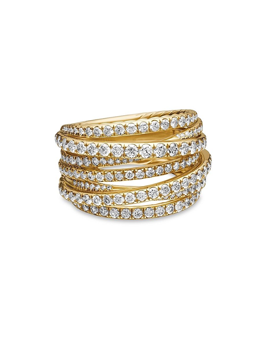 Women's Pavé Crossover Ring in 18K Yellow Gold - Diamond - Size 7