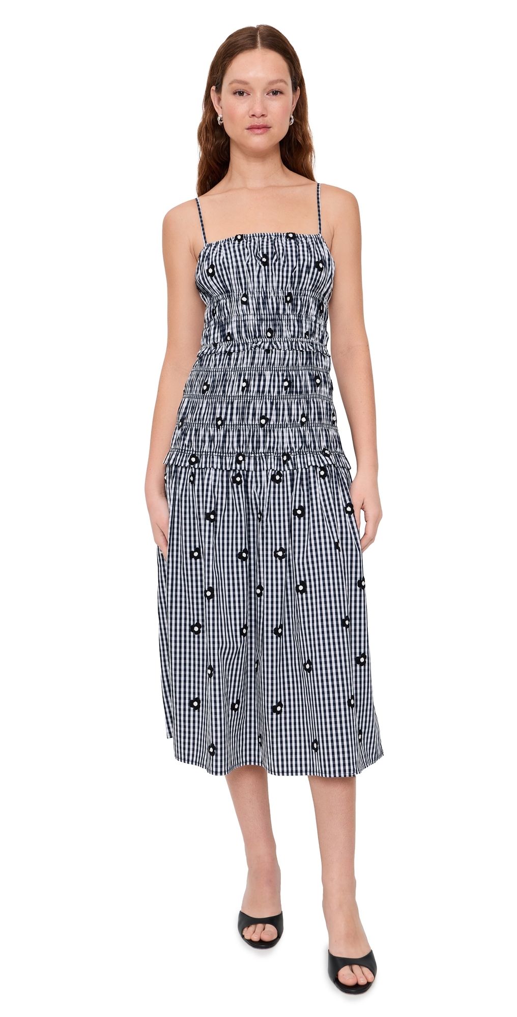 MAUDE CLUB Madison Dress Navy Gingham Emb XS