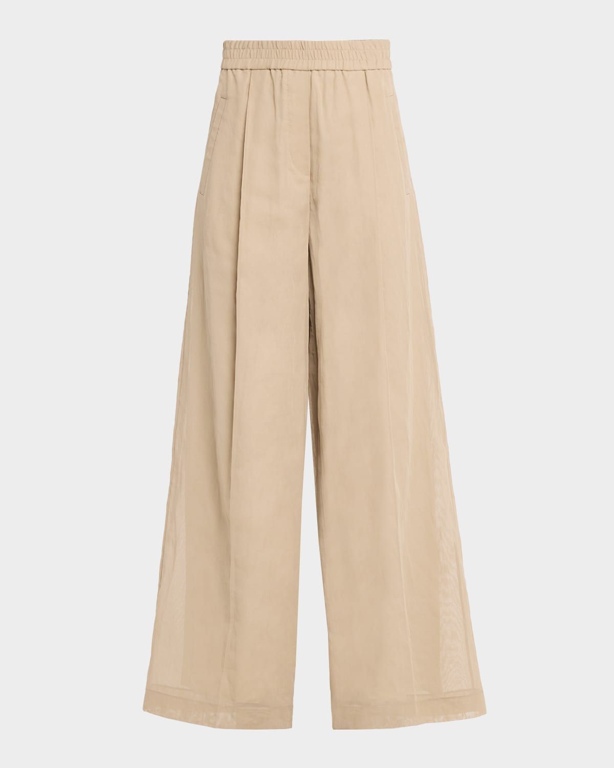 Cotton Gauze Wide-Leg Pull-On Track Pants