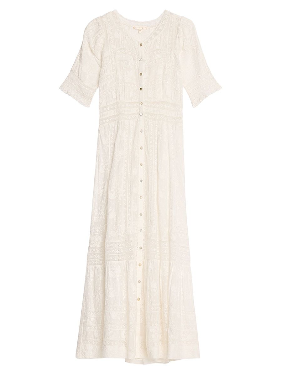 Women's Minka Lace-Trim Cotton Midi-Dress - True White - Size 8