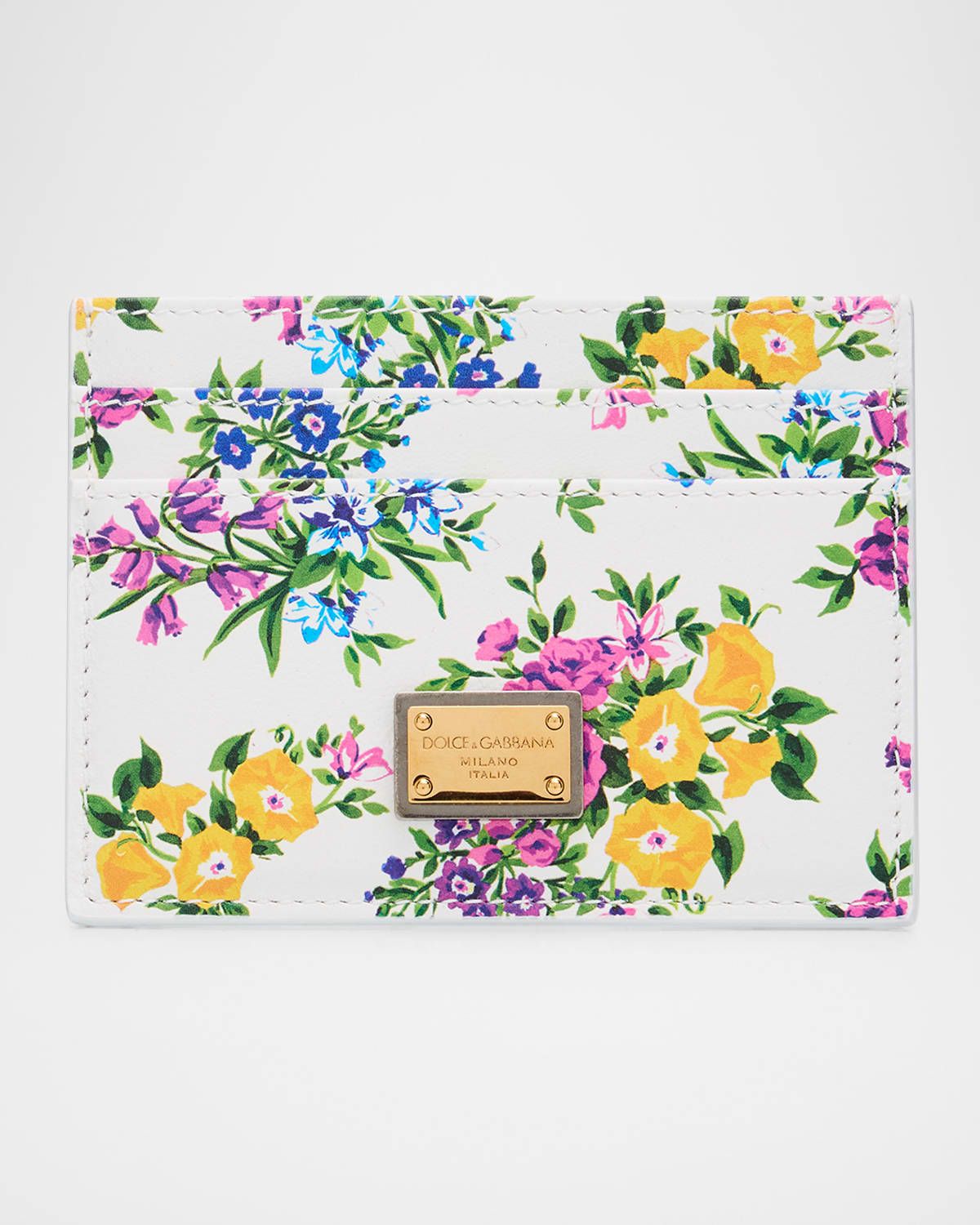 Floral-Print Leather Card Holder