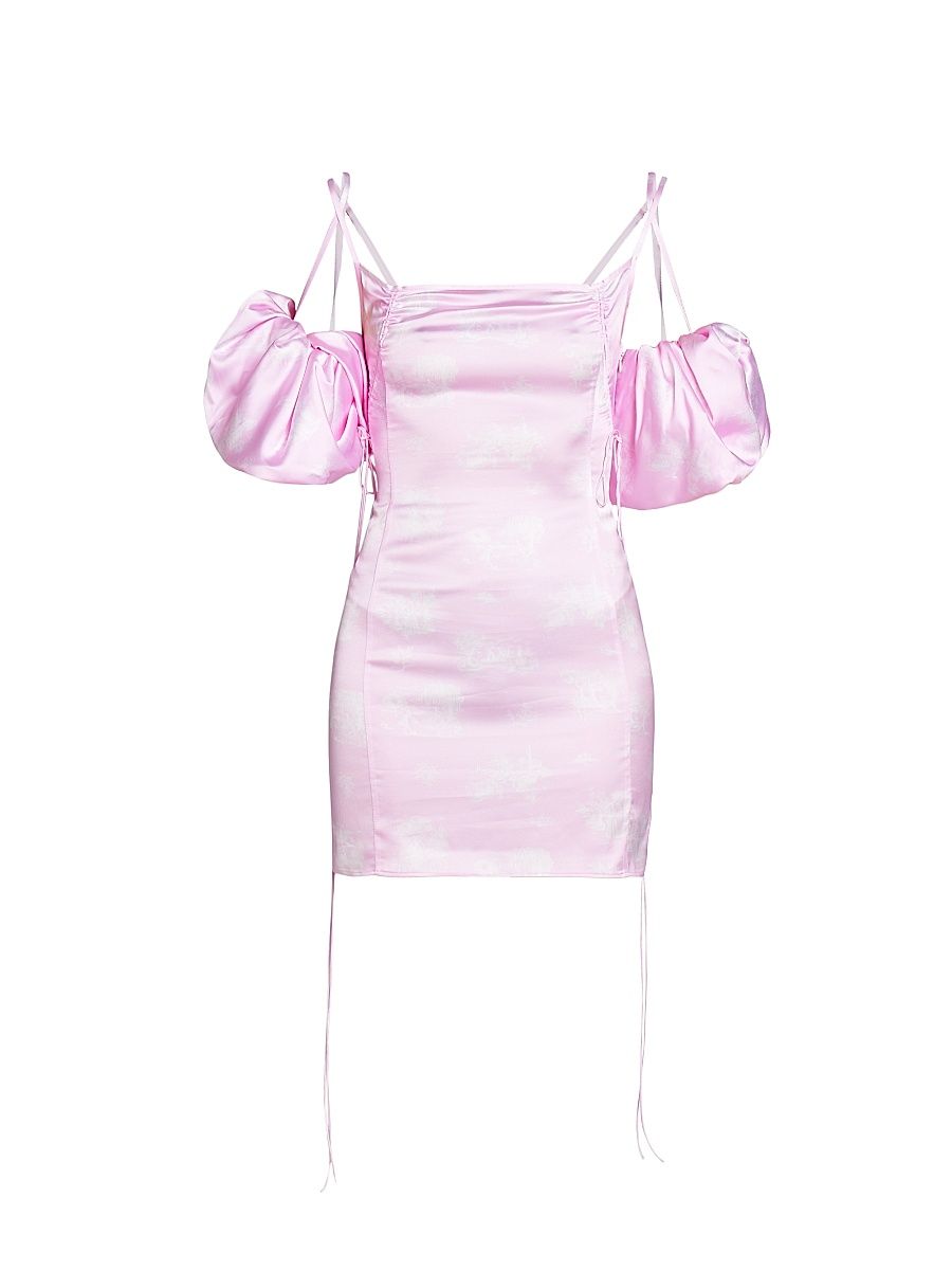 Jacquemus Women's Chouchou Puff-Sleeve Satin Minidress - Print Toile De Jouy Pink - Size 4