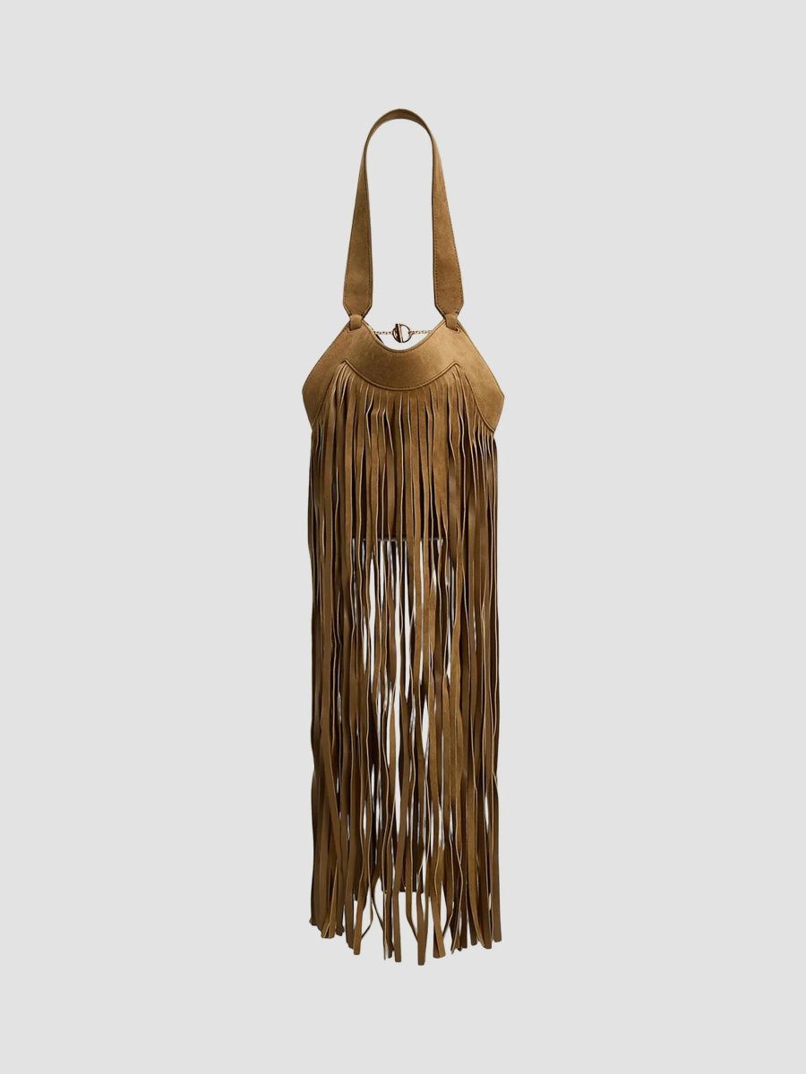 Khaite Women's Lotus Nano Fringed Suede Tote Bag - Mud
