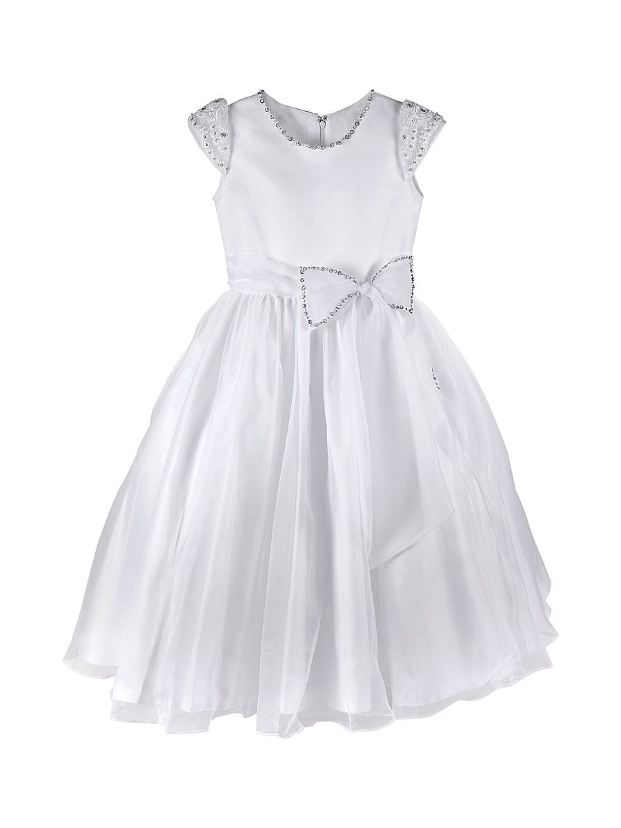 Girl's Organza Lace Cap-Sleeve Dress - White - Size 10