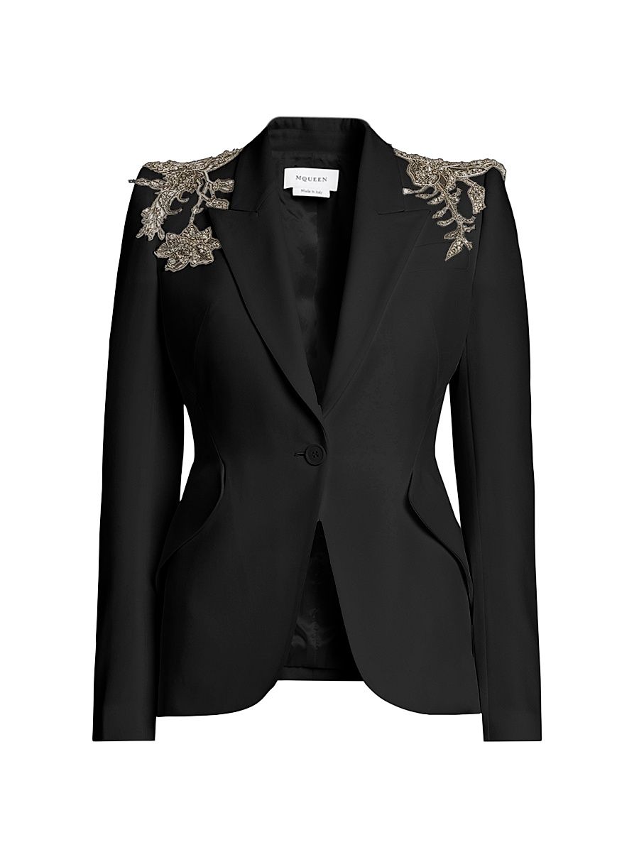 McQueen Women's Shoulder-Embellished Peak Lapel Jacket - Black - Size 2