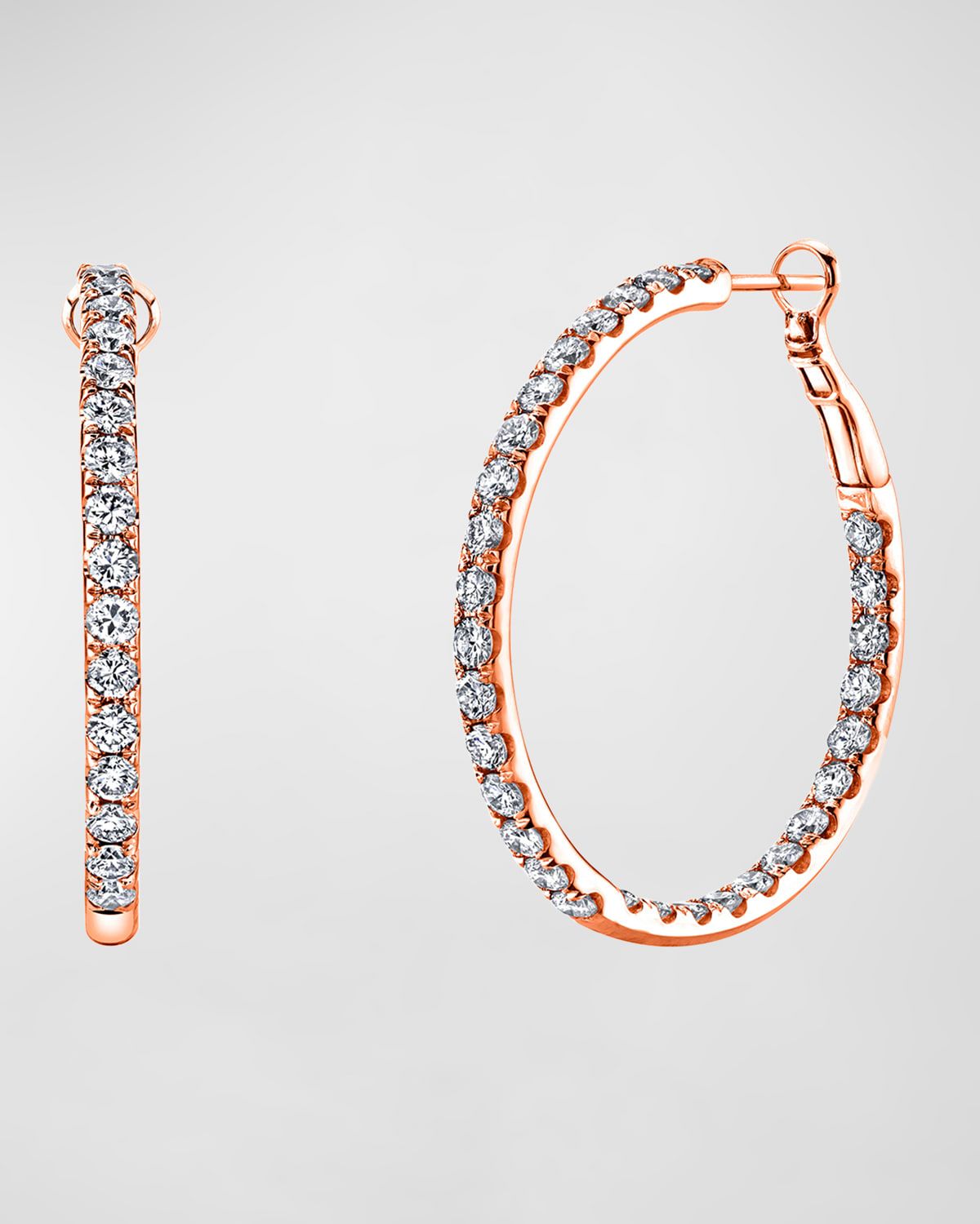 18K Gold Round Diamond Hoop Earrings, 5.1tcw/1.5"L