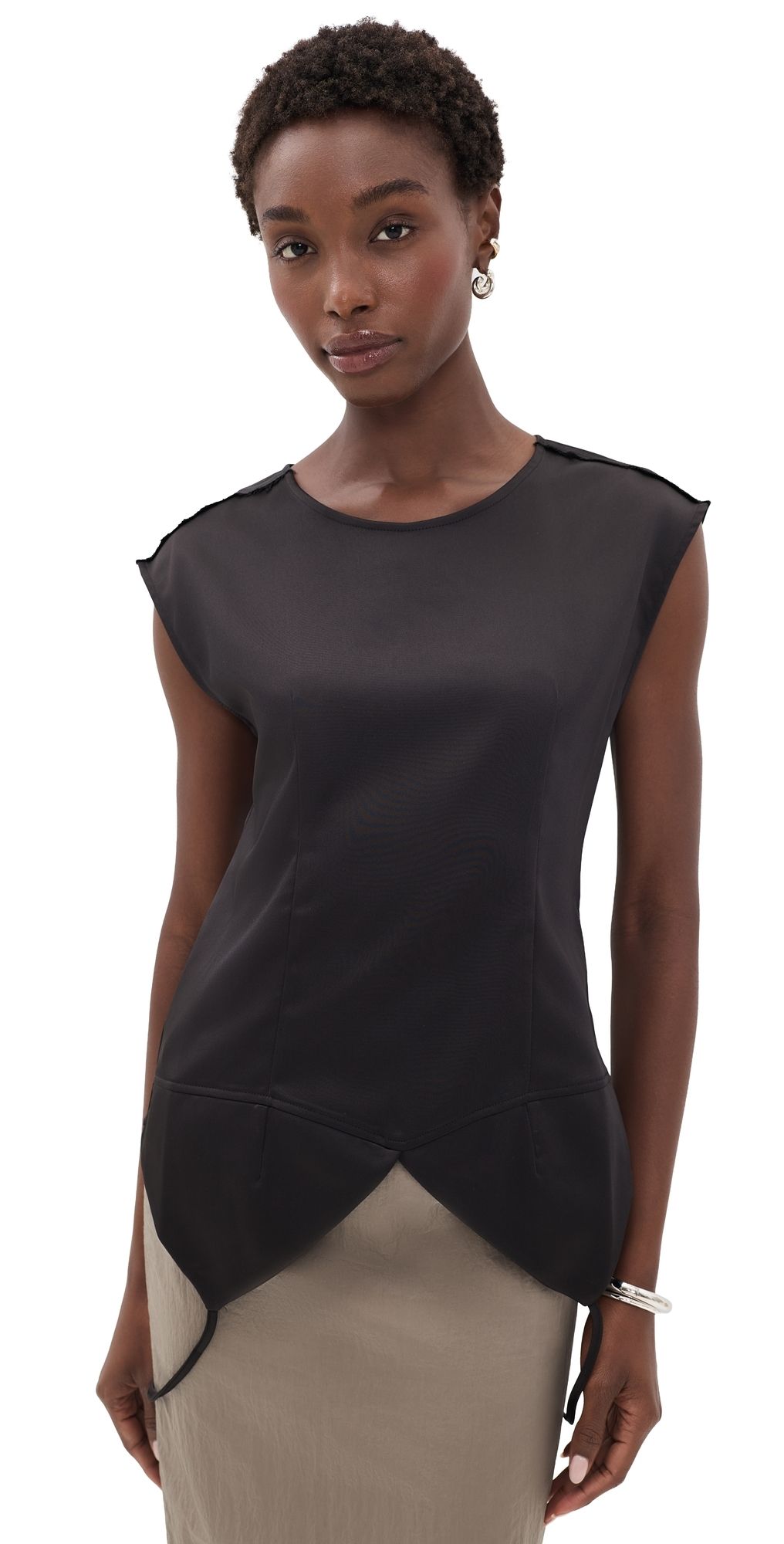 MEIMEIJ Sleeveless Satin Top with Bottom V Slit Nero 36