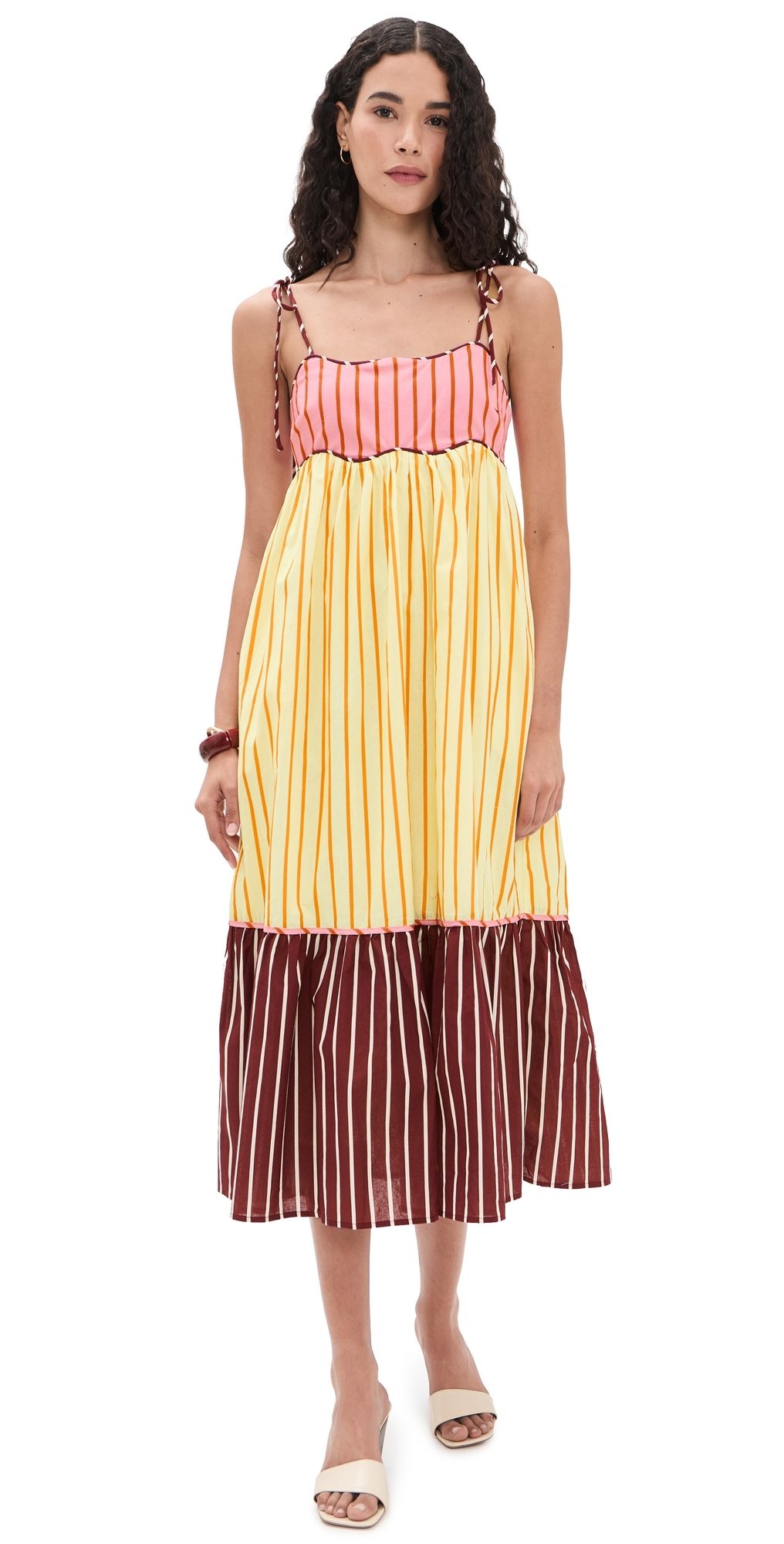 English Factory Colorblock Stripe Sleeveless Midi Dress Multi S
