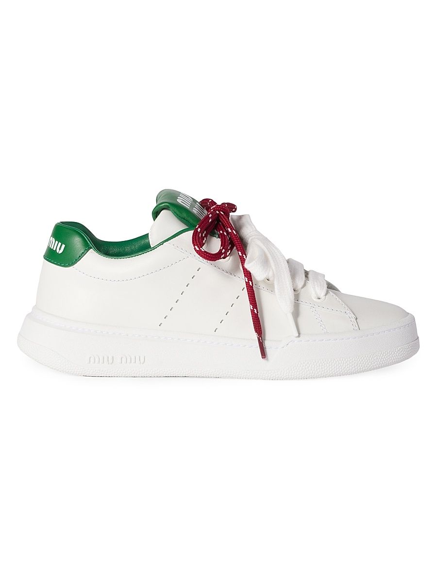 Women's Leather Sneakers - White Green - Size 11
