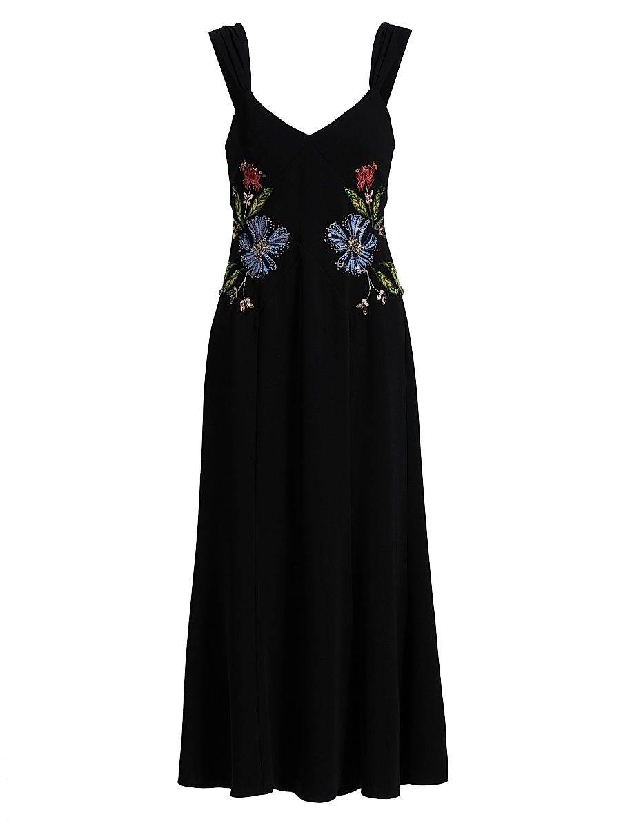 Women's Andre Embroidered Midi-Dress - Black Multi - Size 14